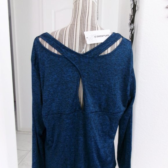New COOLRUN Long Sleeve w/ Thumbholes Top Royal Blue Black Heathered XXL - Picture 7 of 10